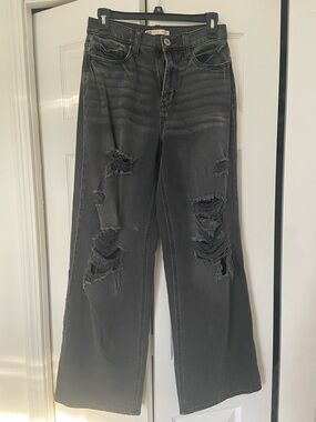 SO Black Washed Flare Jeans with Distressed Knees
